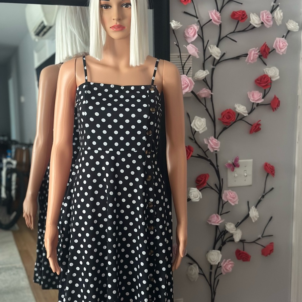 Elegant Black Polka Dot Midi Dress